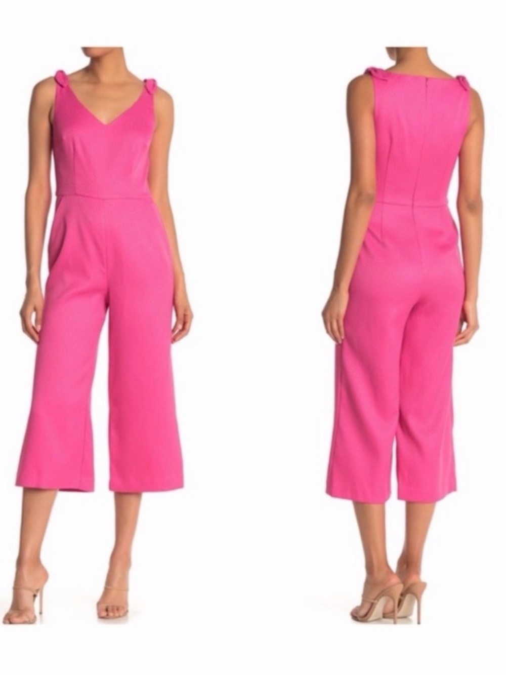 Trina Turk Hot Pink Sleeveless V-Neck Cropped Wide-Leg Jumpsuit
